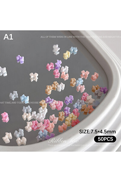 Choice5 A1 50pcs Candy Color Bow Nail Art Parts Charms Mini Resin Ribbon Nail...