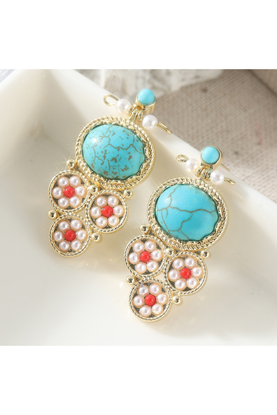 Choice A955-1 Elegant Vintage Style Oval Synthetic Turquoise Pearl Drop Dangl...