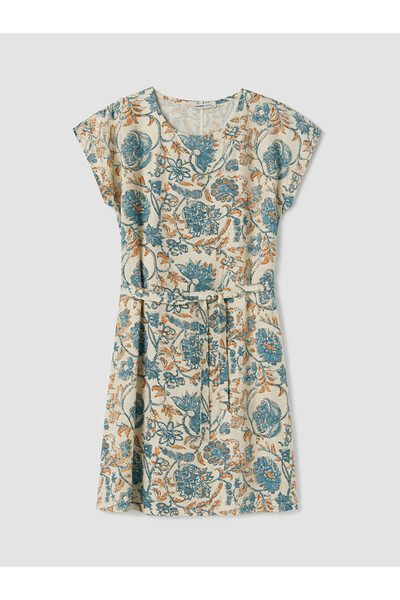LC Waikiki Rmz Gi̇yi̇m Farkiyla Linen Blend Embroidered Belted Dress