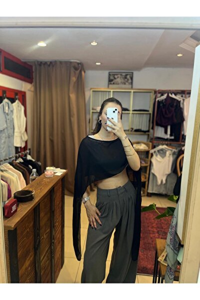 Başak Bulut Butik Siyah Şifon Pelerin Bluz