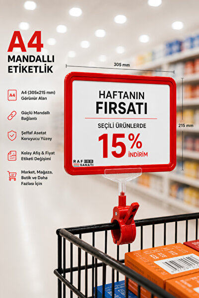 Raf Sanatı A4 Mandallı Fiyatlık | Etiketlik Sepet Raf Askılık Fiyat Etiketi Ç...