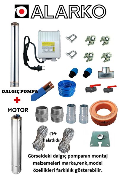 Alarko 4SDM4/14 1,5 HP 35 MT YASSI KABLOLU VE PANOLU 70 MT HALATLI ÇİFT VANAL...