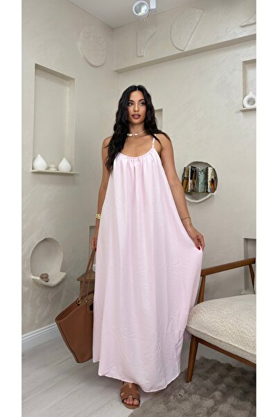 miraylawear LUNA PEMBE RENKLİ ASKILI SALAS KADIN MAXİ ELBİSE