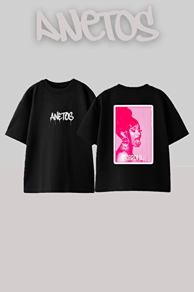 Anetos Cardi B_66 Design Printed Oversize Black T-Shirt