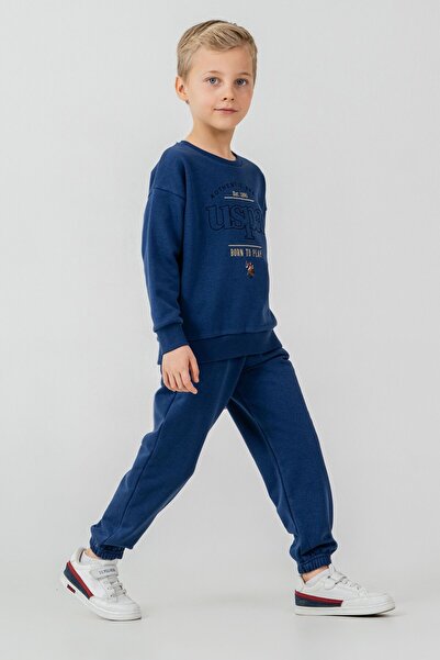 U.S. Polo Assn. Boy's Embroidered Blue Long Sleeve Tracksuit Set Us2629-C-V3