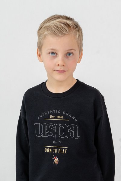 U.S. Polo Assn. Boy's Embroidered Black Long Sleeve Tracksuit Set Us2629-C-V4