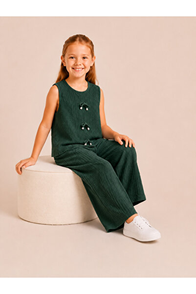 DUBAİ ÇOCUK Girl's 2-Piece Set Summer Sleeveless Top Elastic Waist Loose Pant...