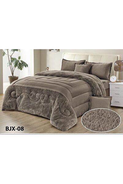 BIET ALMAFROSHAT Nefren Velvet Quilt Set on Fur, Consisting of 6 Luxurious Pi...