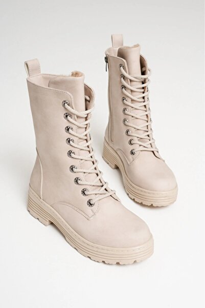 SENASTİL L04 Emerald Women's Lace-Up Thick Soled Zippered Boots Shoes