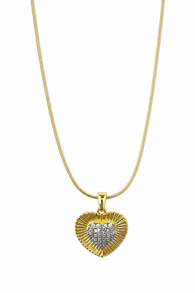 Jack Ferrero Heart Figured Stone Detailed Yellow Color Steel Necklace Stylish...