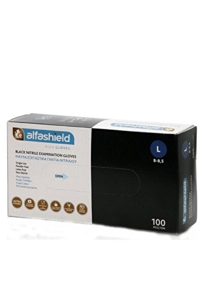 Alfashield ALPHASHIELD Γάντια Νιτριλίου Μίας Χρήσης για Εξέταση, Μαύρα, Μεγάλ...
