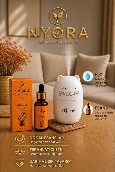 NYORA Amber Esansiyel Yağ 20 ml ve Kedi Difüzör Hava Nemlendirici Aromaterapi...