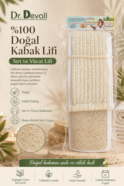 dr devalı %100 Doğal Kabak Lifi Sırt ve Vücut Lifi, Uzun Banyo Kesesi, Peelin...