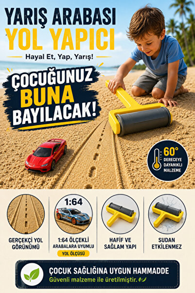 cabana Kumsalda Yarış Arabası Yol Yapma Rulosu - Oyuncağı (Gerçekçi Görünüm)