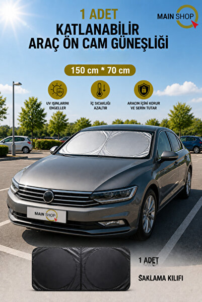 MAİN SHOP Sedan Compatible Foldable Car Windshield Sunshade 150X70 cm - with ...
