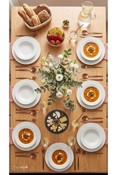 BATES HOUSE Kütahya • Porselen Asimetrik Desenli Yemek Takımı • 24 Parça 6 Ki...