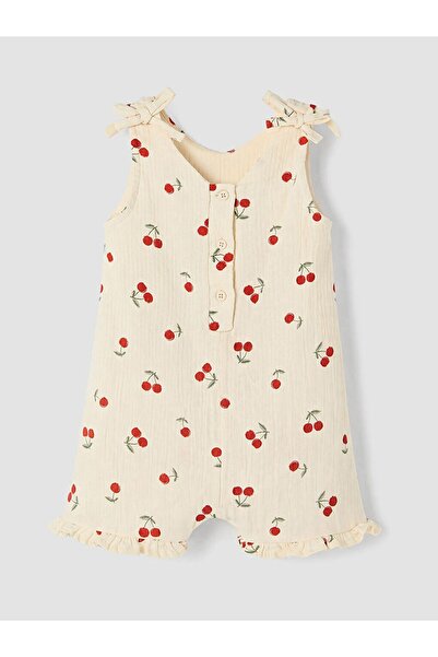 LC Waikiki LCW baby Bej Baskılı Kız Bebek Müslin Tulum