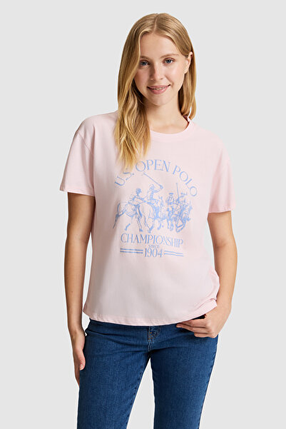U.S. Polo Assn. تي شيرت نسائي وردي فاتح برقبة دائرية 50326031-VR078