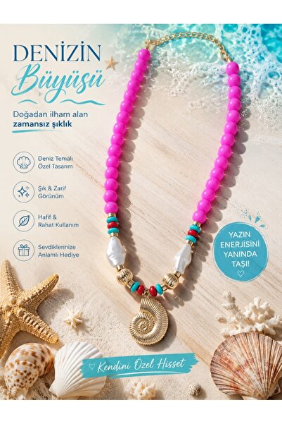 Elya takı Deniz Esintisi Pembe Boncuklu Deniz Kabuğu Kolye – El Yapımı Özel T...