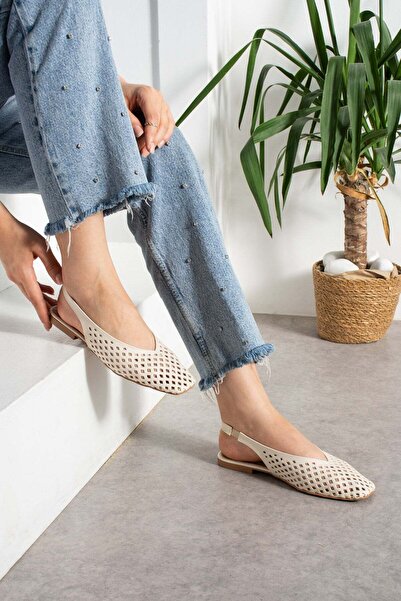 BeBeQ Store Laser Beige Women's Shoes with Open Back and Rubber Detail