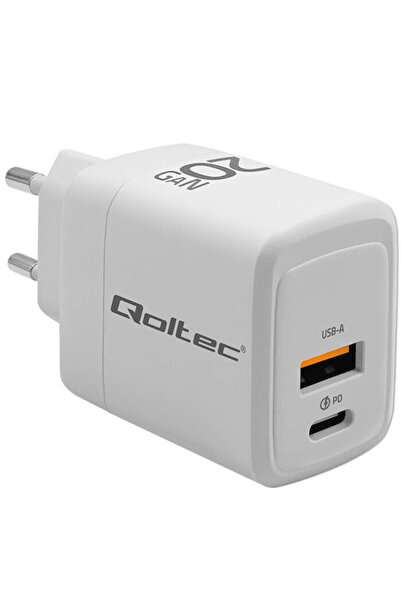 Qoltec Încărcător fără cablu GaN cu port USB-A și port USB-C, 20W Power Deliv...