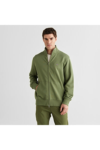 Gant Erkek Yeşil Fermuarlı Logolu Sweatshirt