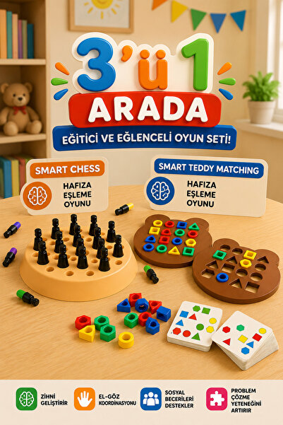 M&H 2'li Oyun Seti - Smart Chess - Teddy Matching - Eğitici ve Öğretici Oyun ...