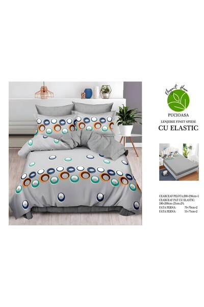 naniland.ro Lenjerie de Pat Bumbac Satinat 2 Persoane 6 Piese cu Elastic 180x...