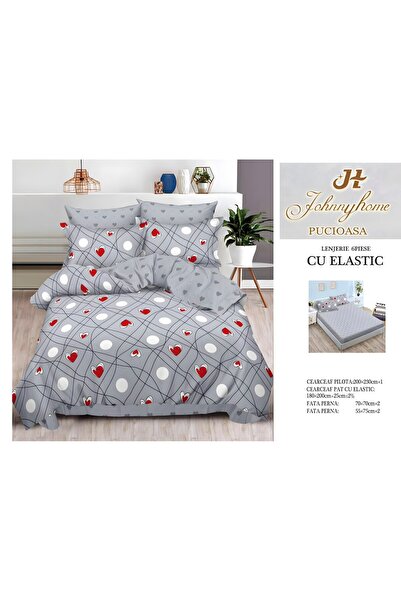 naniland.ro Lenjerie de Pat Bumbac Satinat 2 Persoane 6 Piese cu Elastic 180x...