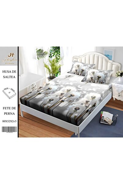 PlayFun Satin Cotton Bed Cover 2 Persons 3 Pieces with Stretchy 180x200 cm, M...