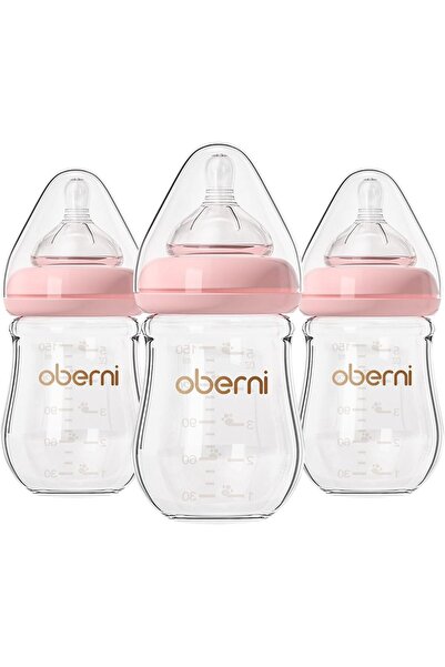 OEM Set 3 Biberoane din Sticlă Anti-colici Roz 150ml S