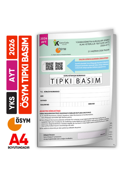 Karakutu Yayınları 2026 YKS-AYT ÖSYM Tıpkı Basım Çıkmış Soru Kitapçığı (Video...
