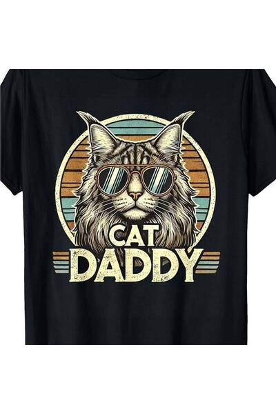 23 nisan تي شيرت EWHCat Daddy Cool Maine Coon Father's Day Retro Cat Dad مريح...