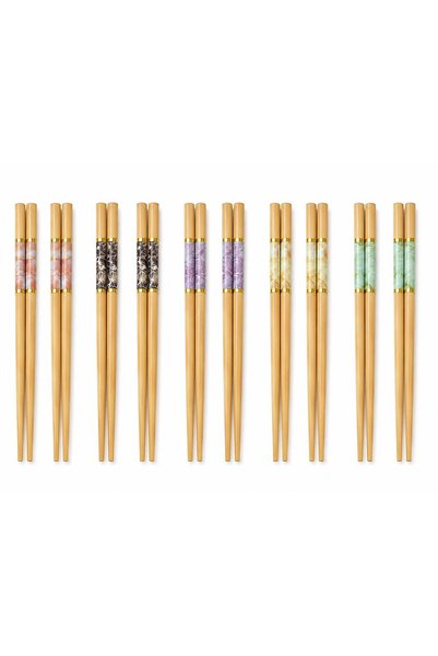 valkyrie 10 Pairs of Marble Patterned Bamboo Chopsticks Set with 20 Non-Slip Tips in a Box