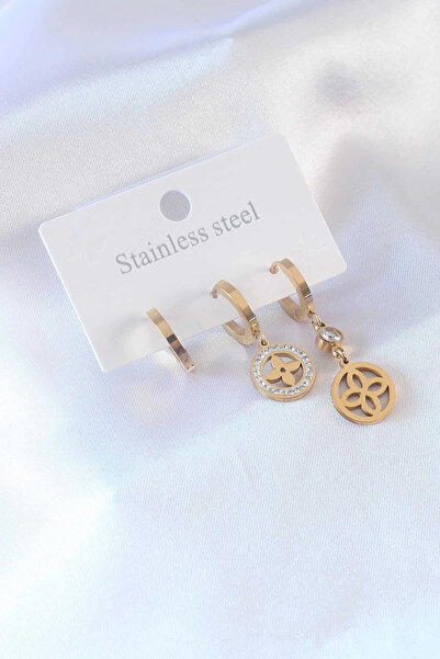 Generic Brand Mey Import ®   316L Steel Gold Color Flower Model Zircon Stone ...