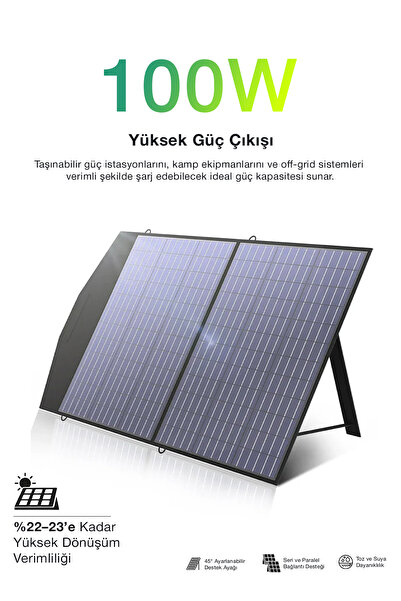 Kensa 100W Taşınabilir Güneş Panelili | Kamp & Karavan İçin Katlanabilir Sola...