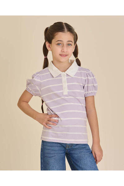REDTAG Girls Mauve and White Striped T-Shirt