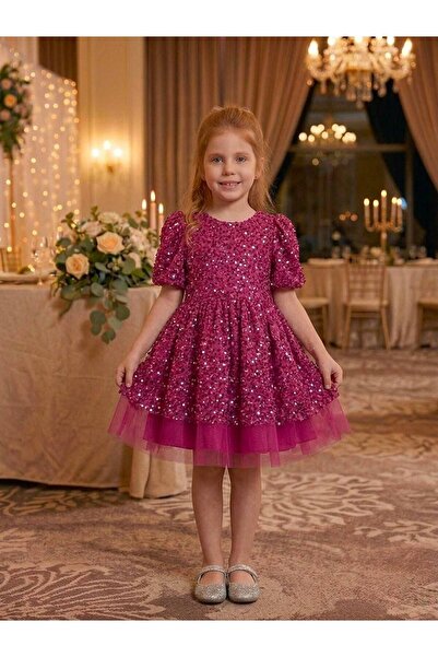 Merdia Kids Girls Short Sleeve Sequined Beading Embroidered Puffy Tutu Evenin...