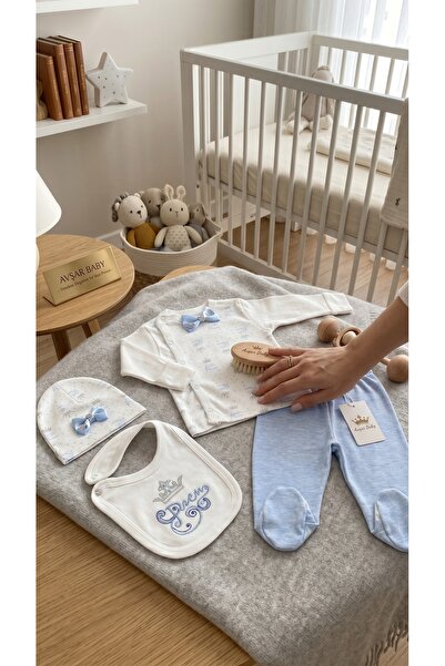 avşar baby Organic Cotton Prince Embroidered Bow Tie Newborn Hospital Release...