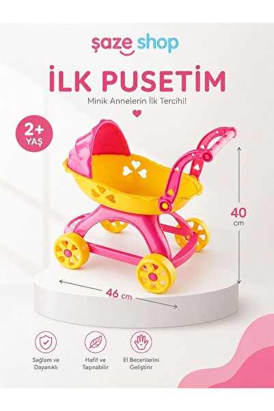 SAZE Pembe Oyuncak İlk Pusetim 2+ Yaş Bebek Arabası Oyuncağı 46x40 cm
