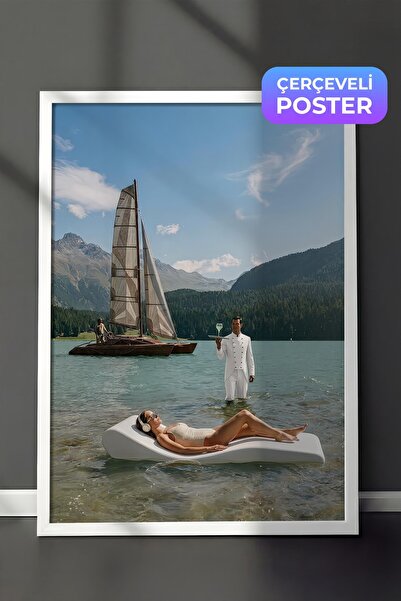 Postifull Lake and Sailboat Poster, White Framed Poster, Old Money Series, No...