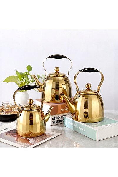 ALFAGİFT Gold Lüx 3'lü Paslanmaz Çelik Çaydanlık Seti (1.0L - 1.5L - 2.0L) - ...