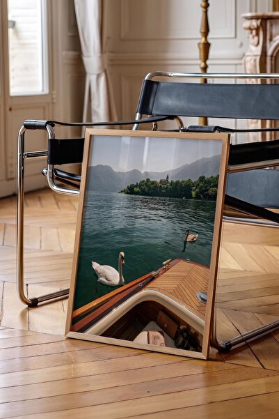 Postifull Swans and Lake View Poster, Wooden Framed Poster, Old Money Series,...