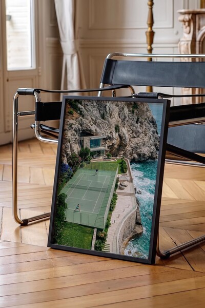 Postifull Tennis Court and Landscape Poster, Black Framed Poster, Old Money S...
