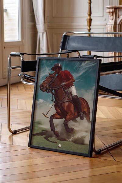 Postifull Polo Player Poster, Black Framed Poster, Old Money Series, No:113214