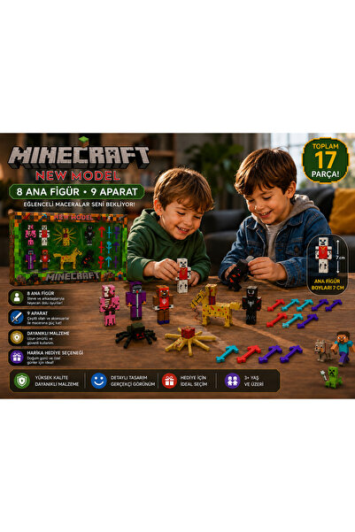 Majestia Minecraft Temalı 17 Parça Figür Oyun Seti | 8 Ana Figür + 9 Aksesuar...