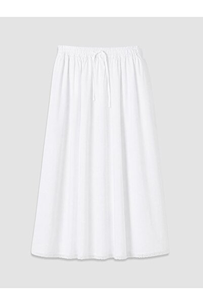 LC Waikiki Lcw Modest White Flared Skirt with Elastic Waist