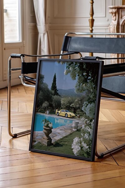Postifull Yellow Car and Pool Scenery Poster, Black Framed Poster, Old Money ...