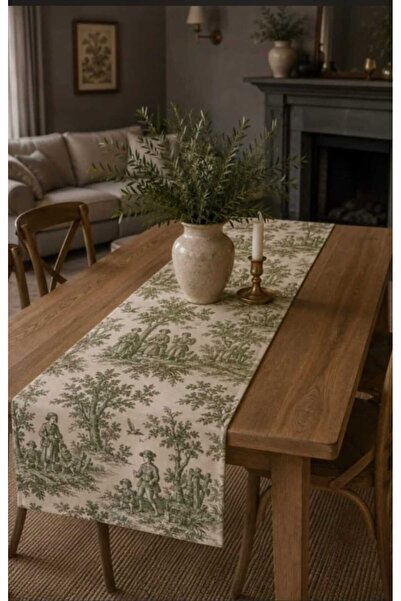 linea natura home Yeşil Fransız Köylü Desenli Duck Kumaş 40x140 Runner– Bohem...