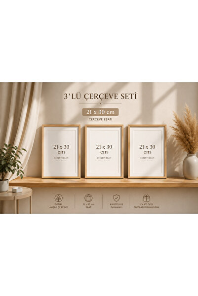 Ego 3’lü Ahşap Paspartulu Çerçeve Seti 21x30 cm Dekoratif Tablo Çerçevesi